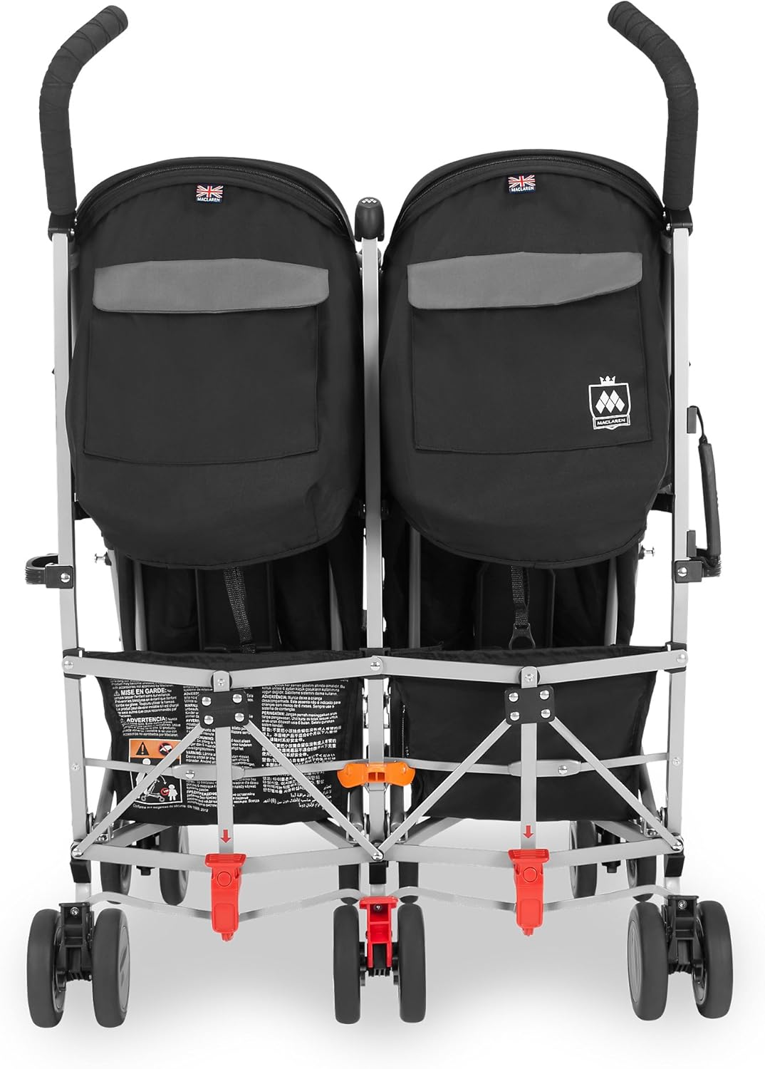Maclaren Twin Triumph double stroller (6 months, up to 15 kg, one child per seat), light and compact, UPF 50+ extendable hood with rain cover - Black/Anthracite