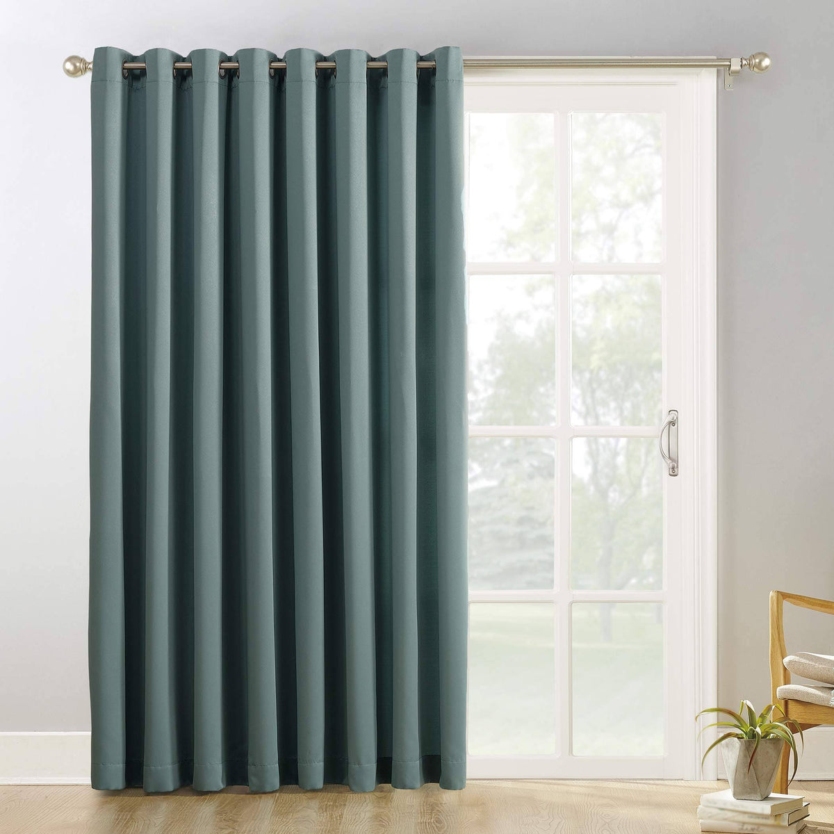 Sun Zero Easton Blackout Patio Door Curtain Panel, 100" x 84", Mineral Green - Product image 1