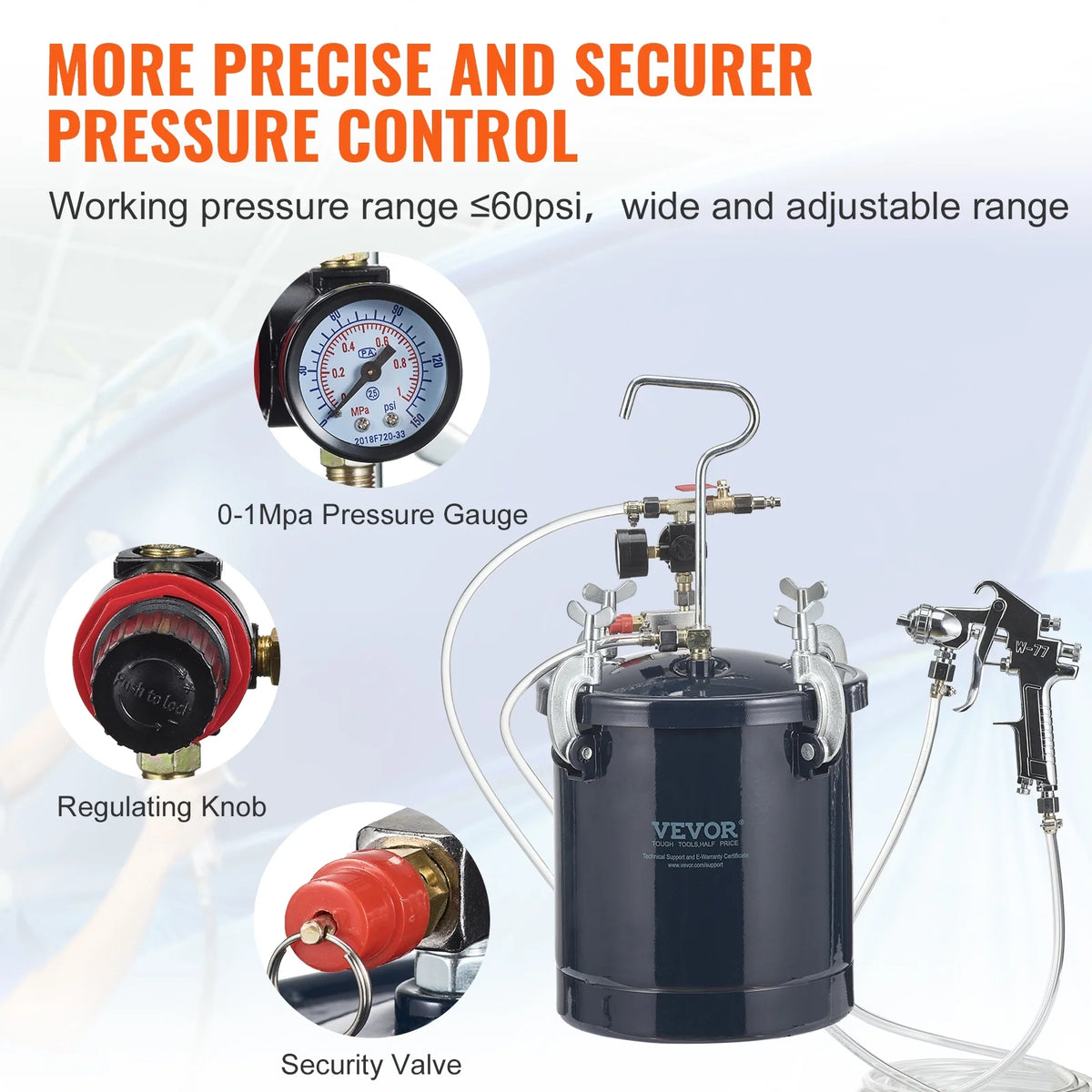 SKYSHALO Spray Paint Pressure Pot Tank, 10 L/2.5gal Air Paint Pressure Pot - Product image 5