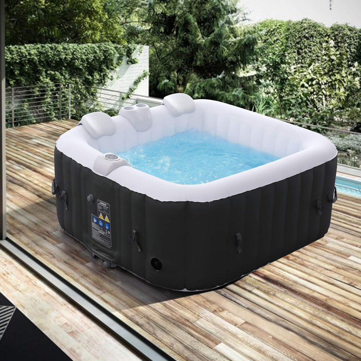 Arebos Inflatable Spa | for indoors and outdoors | 4 People | 154x154cm | 100 Massage Jets | Spa Well-being Heating | Square Inflatable Massage | 600 liters