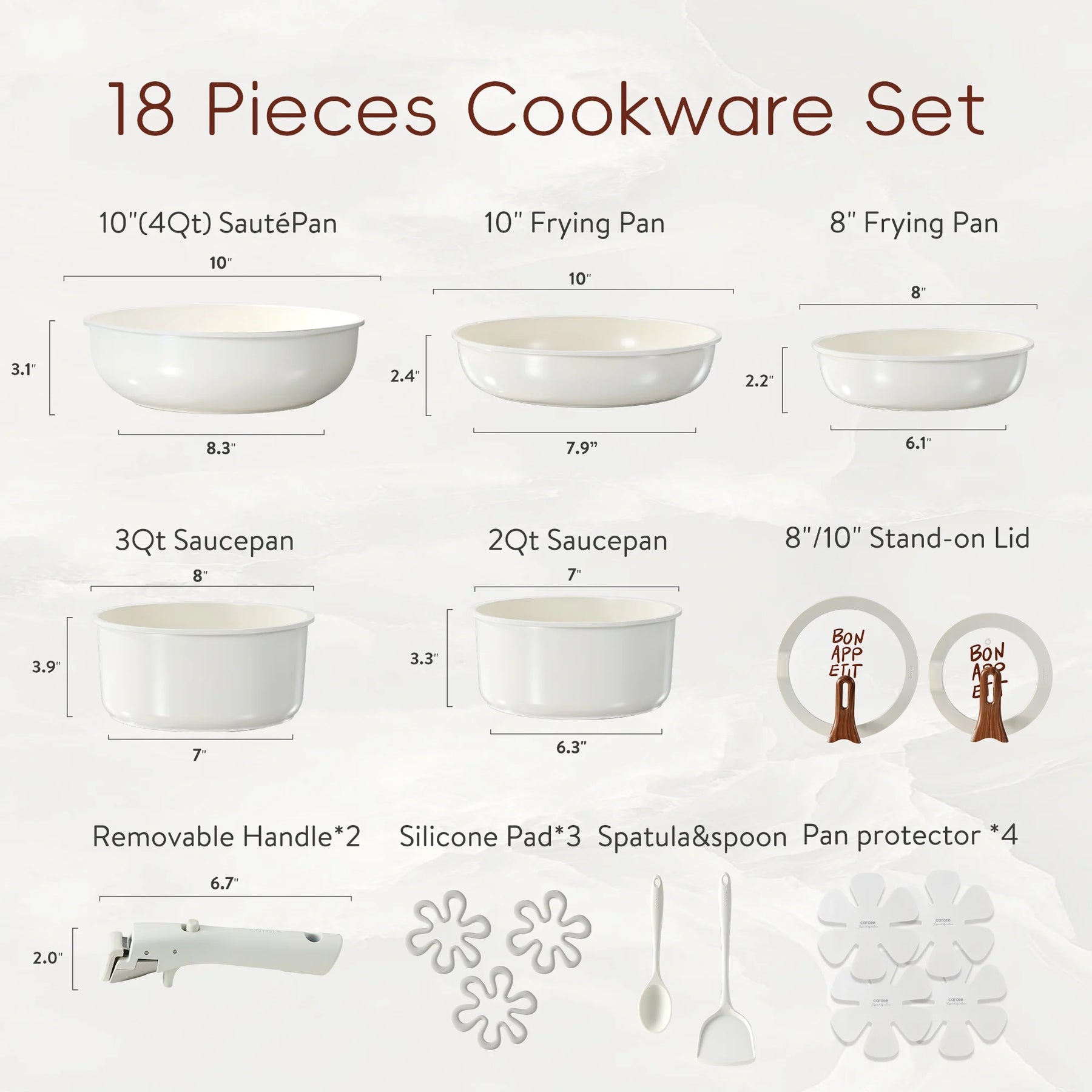 Carote 18 Pcs Ceramic Nonstick Cookware Set, Pots and Pans Set with Detachable Handles - Product image 2