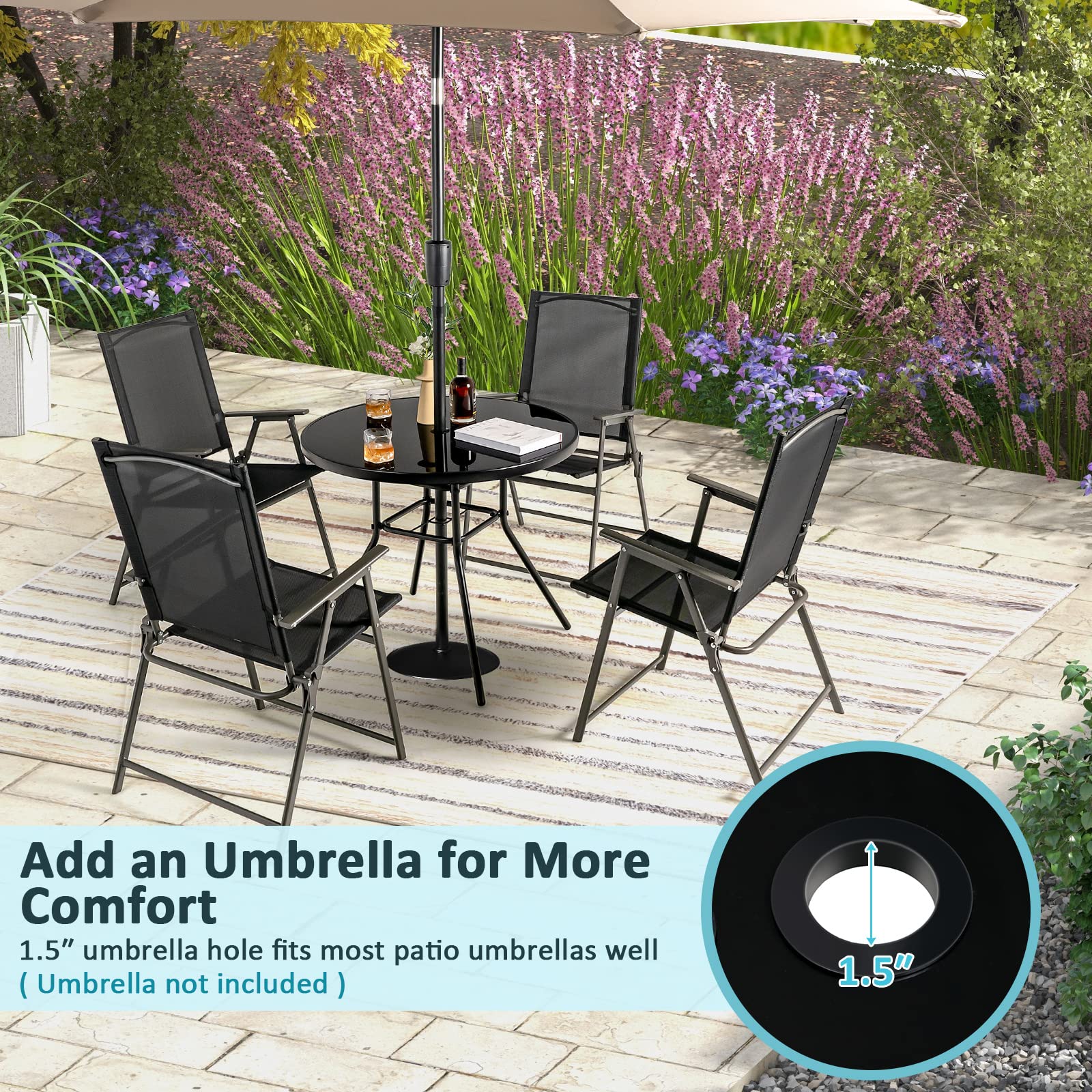 Tangkula 34 Inch Patio Dining Table, Round Tempered Glass Table with 1.5" Umbrella Hole - Product image 7