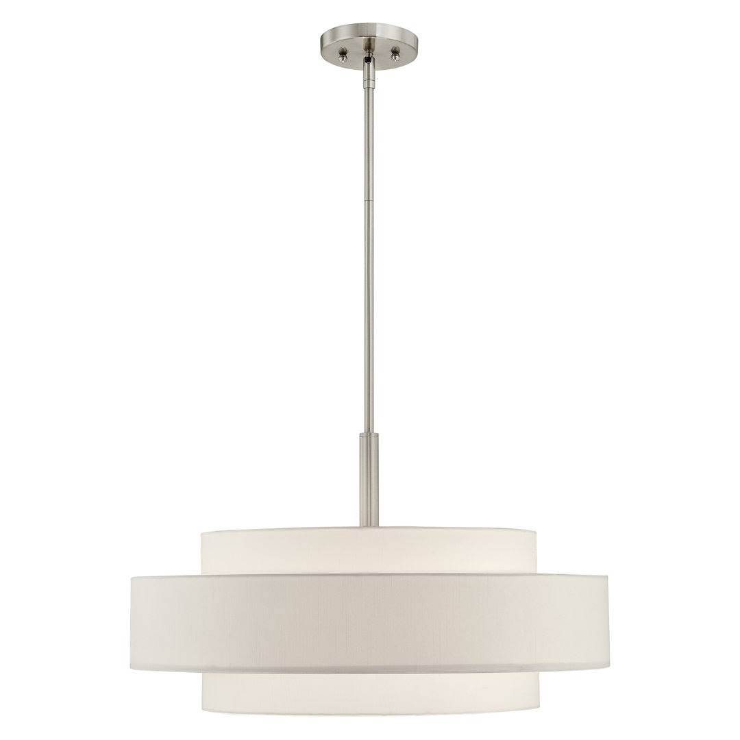 Arnob 5 - Light Shaded Drum Chandelier Lark Manor Finish: Brushed Nickel, Shade Color: Off-White - Product image 1