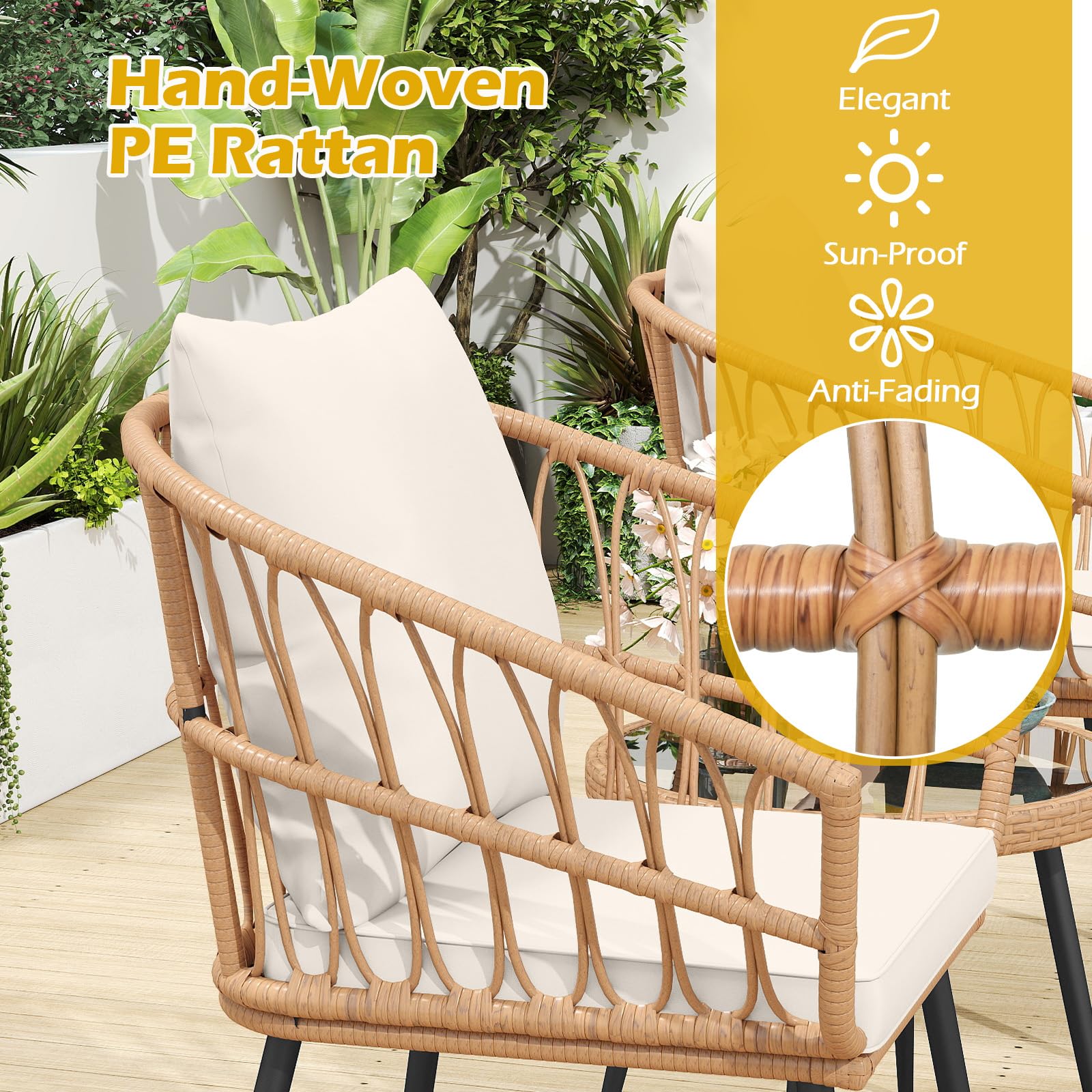 Tangkula 3 Piece Patio Bistro Set with Metal Frame for Balcony - Product image 8