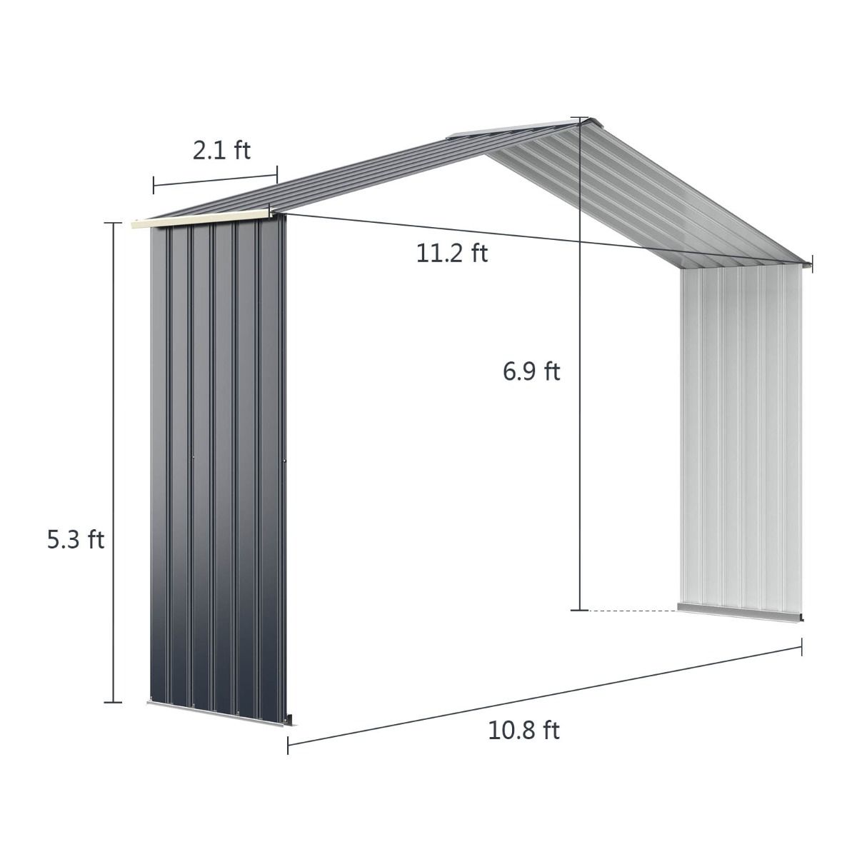 Metal Garden Shed & Extension 10.85 with 2 Lockable Sliding Doors 4 Gray Ventilation Holes for Bicycle -