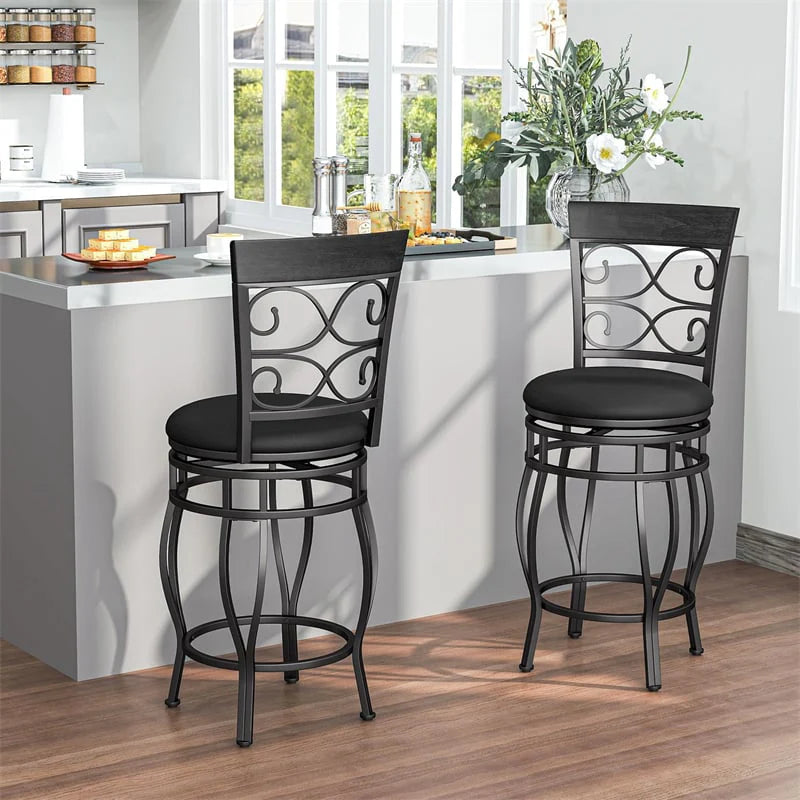 26" Vintage Swivel Bar Stools Set of 2, Counter Height Metal Barstools with Back & Upholstered PU Leather - Product image 12