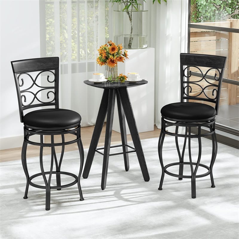 26" Vintage Swivel Bar Stools Set of 2, Counter Height Metal Barstools with Back & Upholstered PU Leather - Product image 13