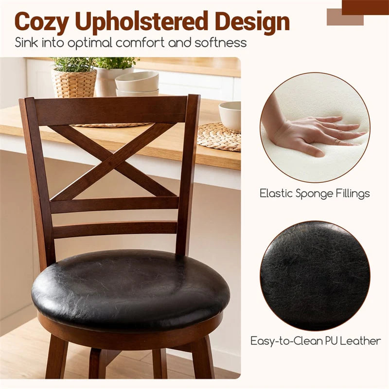 Set of 2 Swivel Counter Height Bar Stools, 25" Rubber Wood Barstools with High Back - Product image 5