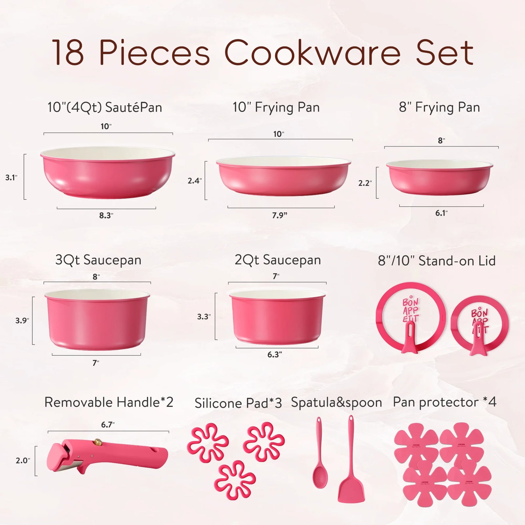 Carote 18 Pcs Ceramic Nonstick Cookware Set, Pots and Pans Set with Detachable Handles - Product image 9