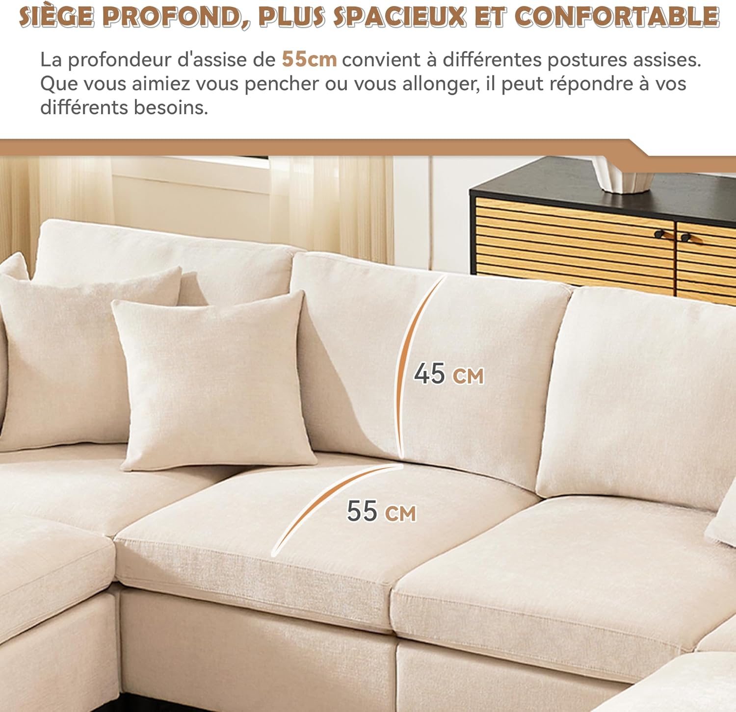 Seyakany Convertible Corner Sofa,4 Seater Convertible Sofa,Chenille Fabric with Removable Footrest,Four Seater L Shaped Sofa,Suitable for Home,Living Room,Apartment