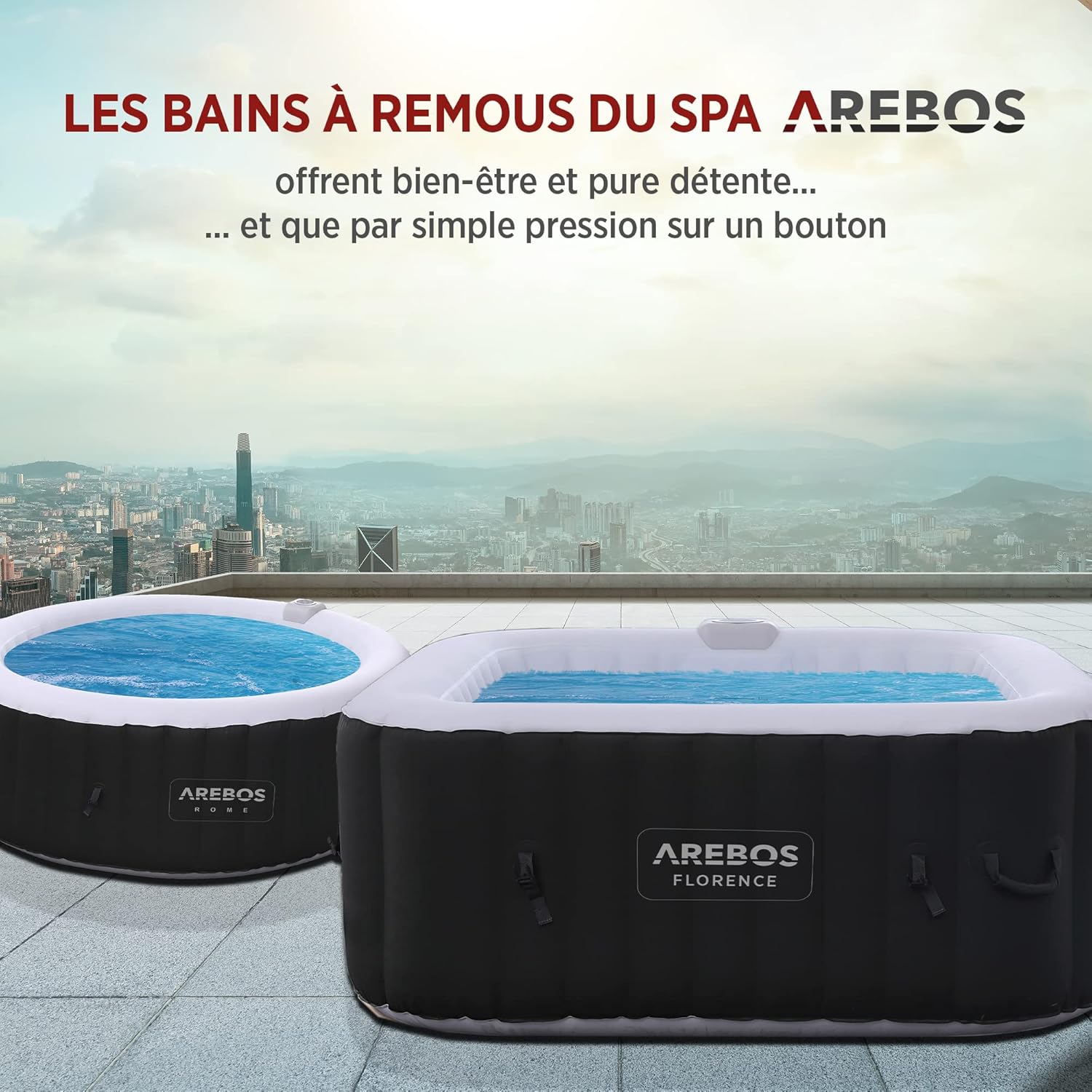 Arebos Inflatable Spa | for indoors and outdoors | 4 People | 154x154cm | 100 Massage Jets | Spa Well-being Heating | Square Inflatable Massage | 600 liters