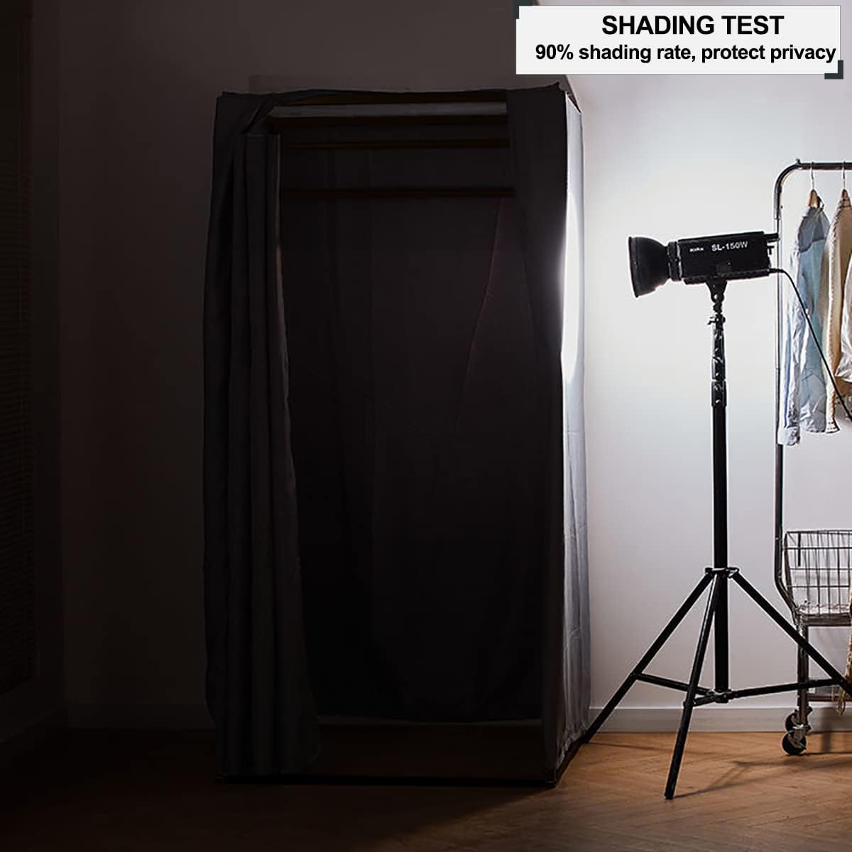 Dismountable Fitting Room, Portable Changing Room with Curtain, Temporary Mobile Fitting Room for Clothing Store Bedroom Office Beach, (Black, 100x100x200cm)