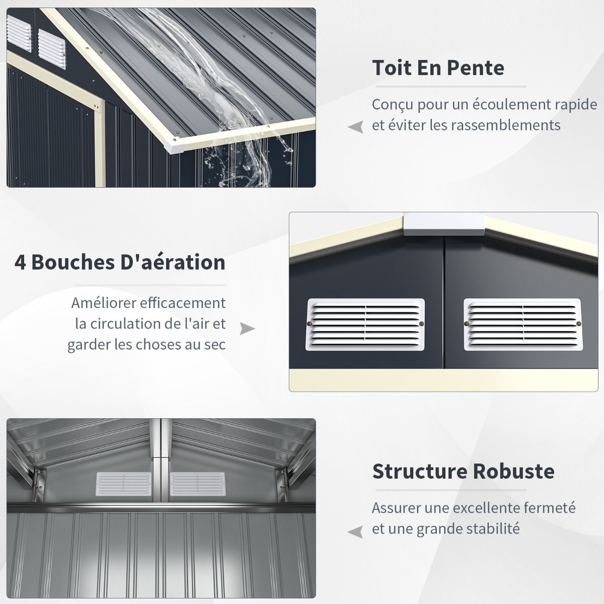 Metal Garden Shed & Extension 10.85 with 2 Lockable Sliding Doors 4 Gray Ventilation Holes for Bicycle -