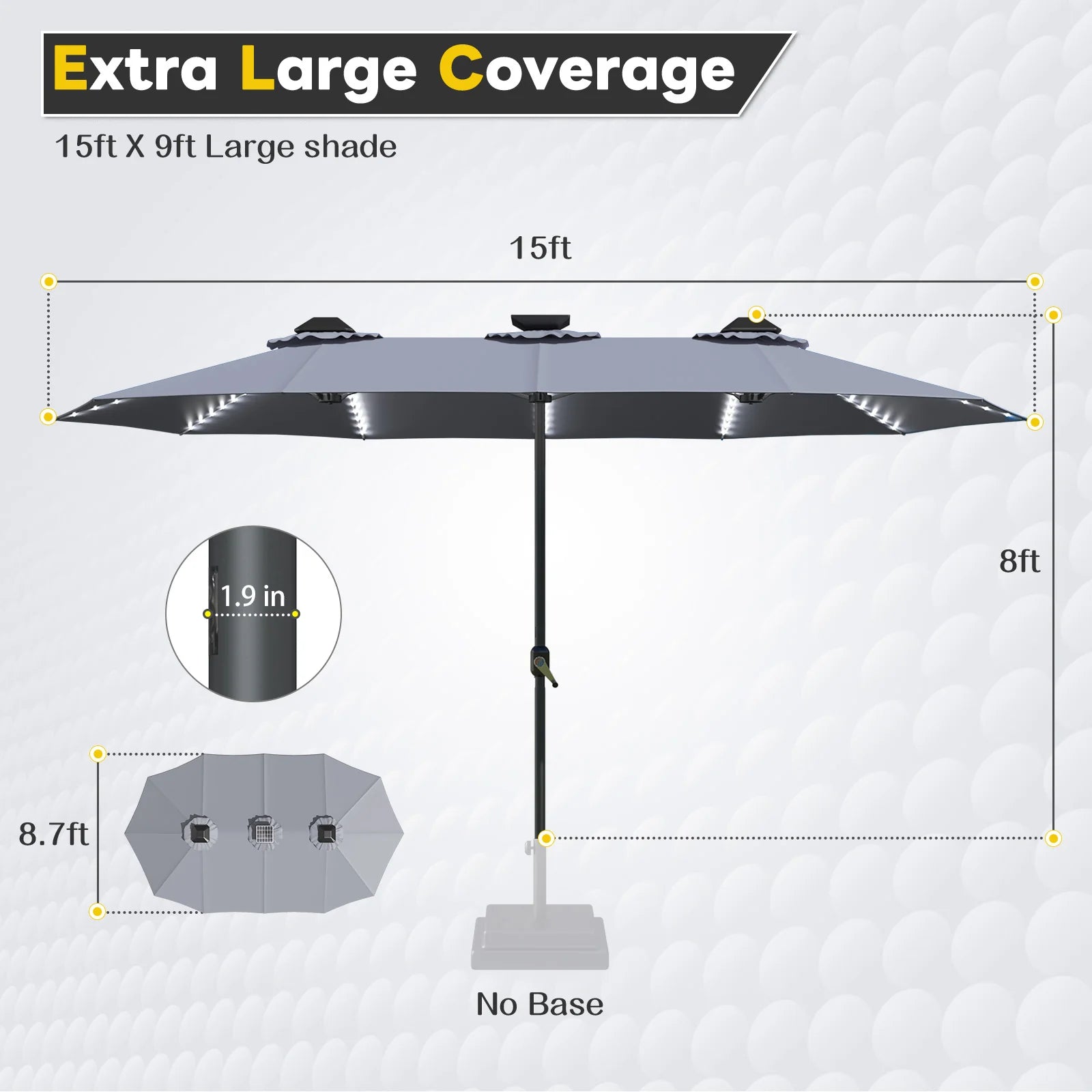 AECOJOY 15ft Patio Double-Sided Umbrella, 156 PCS Solar LED Light Outdoor Large Umbrella, Grey