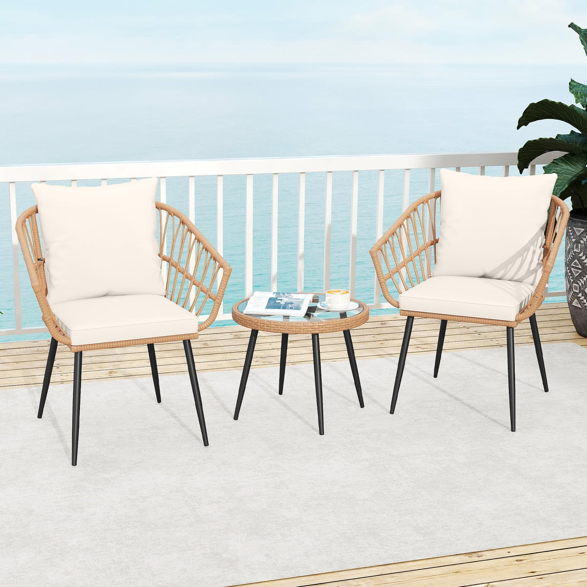 Tangkula 3 Piece Patio Bistro Set with Metal Frame for Balcony - Product image 9