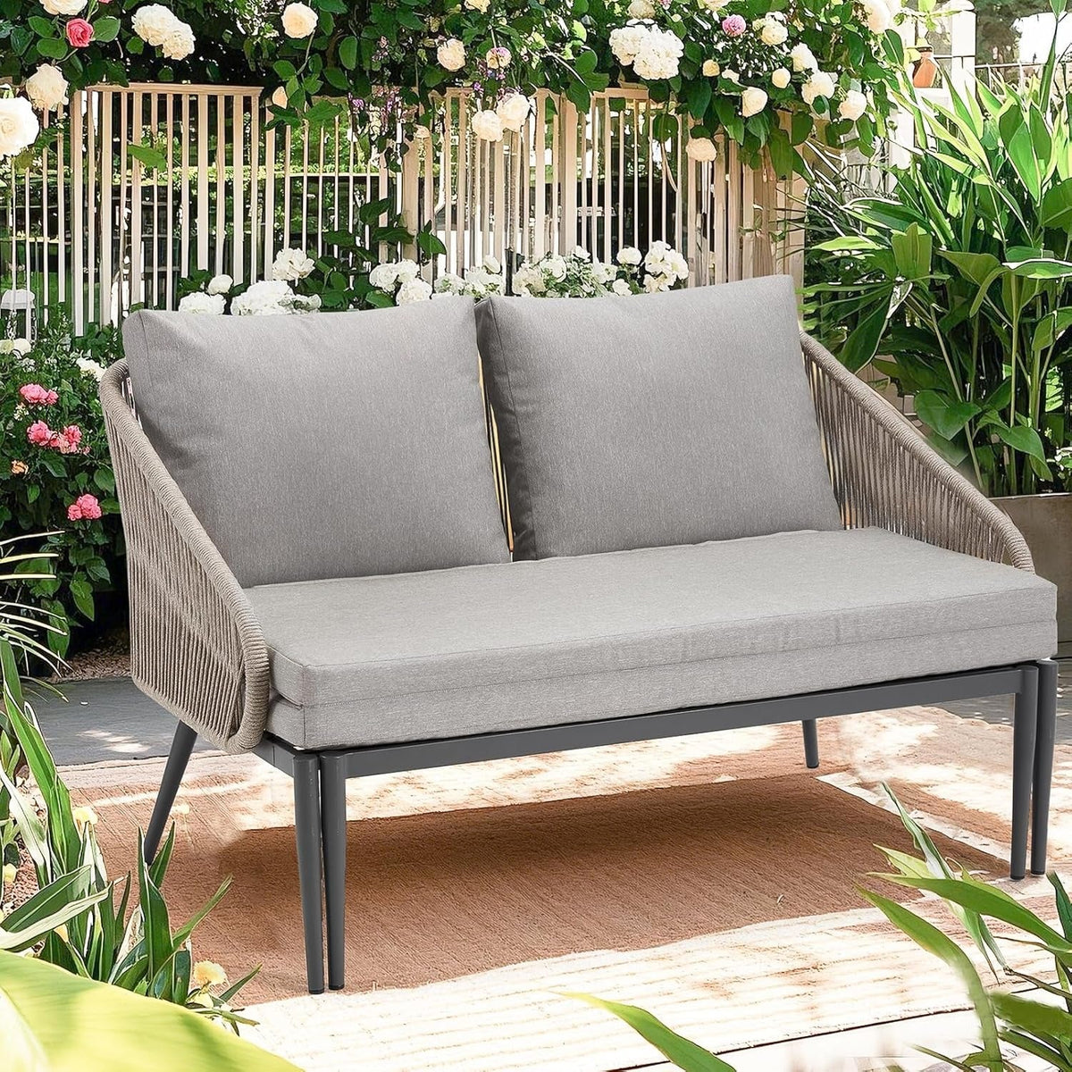 AECOJOY Outdoor Double Chaise Lounge Chair, Convertible Patio Loveseat Sofa Couch with Cushions - Product image 14