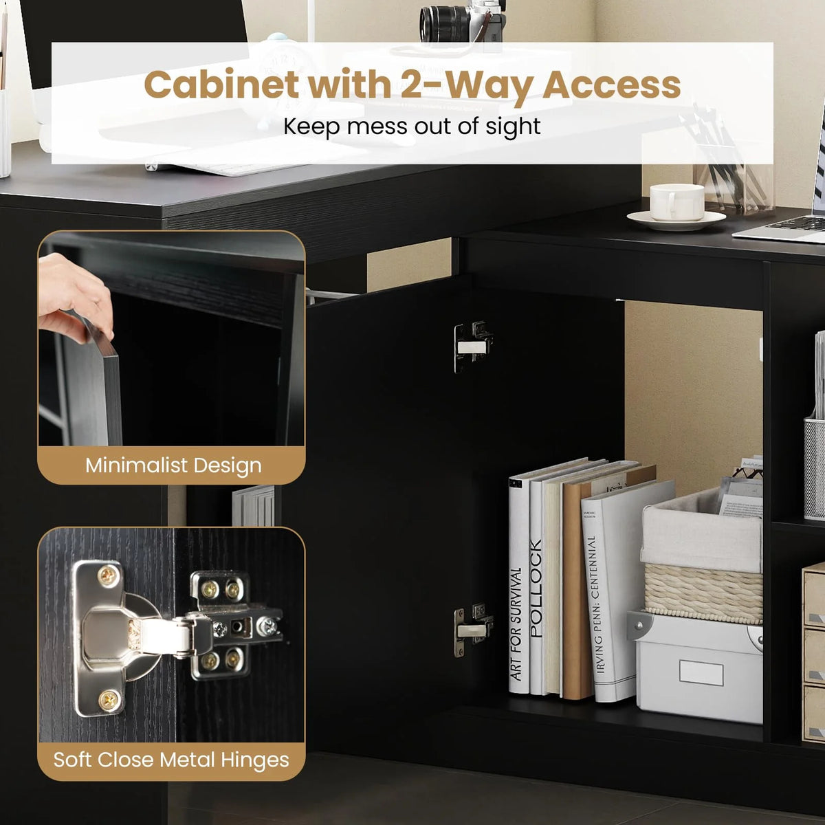 Tangkula L-Shaped 48" Reversible Corner Writing Desk with 2-Way Cabinet & 4 Storage Compartments - Product image 6