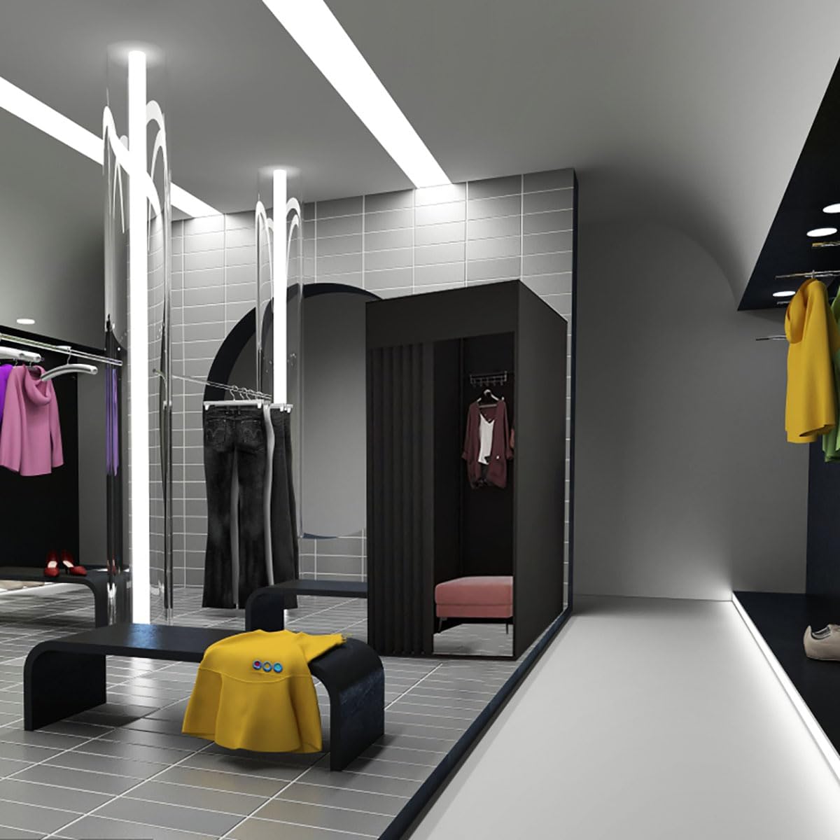 Dismountable Fitting Room, Portable Changing Room with Curtain, Temporary Mobile Fitting Room for Clothing Store Bedroom Office Beach, (Black, 100x100x200cm)