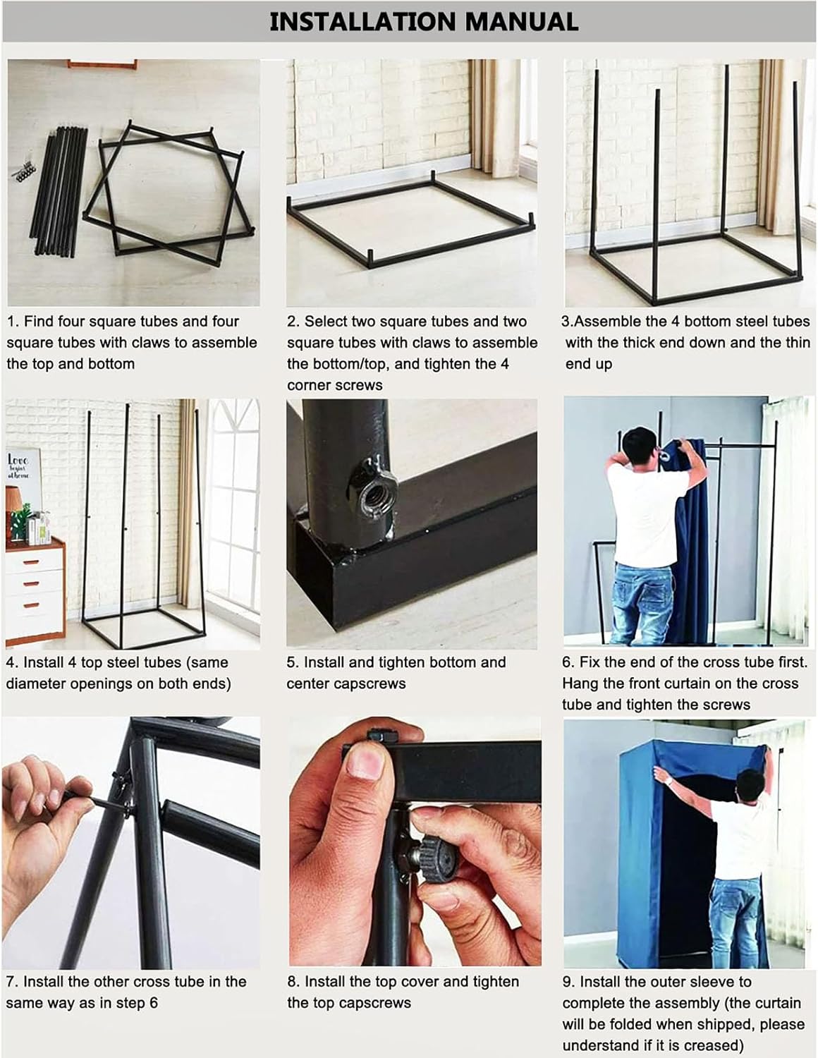 Dismountable Fitting Room, Portable Changing Room with Curtain, Temporary Mobile Fitting Room for Clothing Store Bedroom Office Beach, (Black, 100x100x200cm)