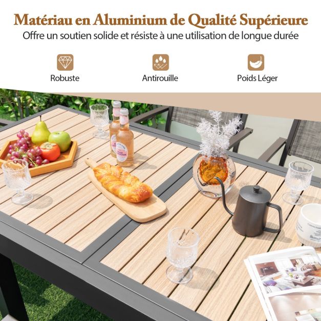 Extendable aluminum garden table adjustable from 80 to 160 cm rectangular outdoor dining table for 4-6 people natural 20_0009421 -