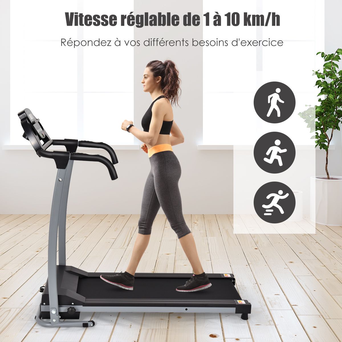 Foldable Electric Treadmill with Screen and Heart Rate Monitor with Speed ​​from 1 to 10 km/h and 12 Programs Black -
