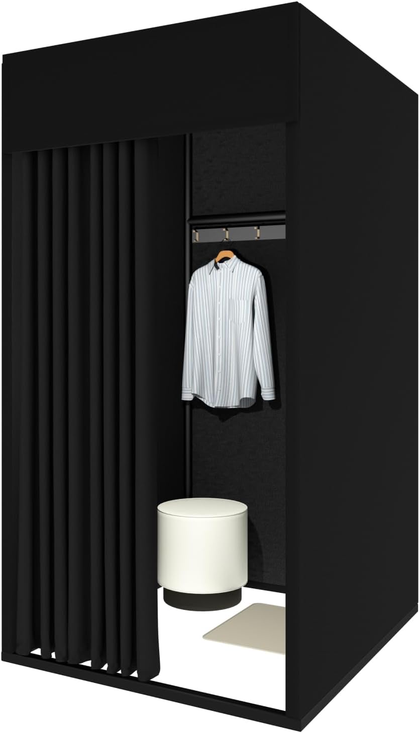 Dismountable Fitting Room, Portable Changing Room with Curtain, Temporary Mobile Fitting Room for Clothing Store Bedroom Office Beach, (Black, 100x100x200cm)