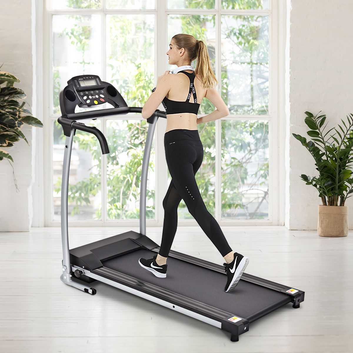 Foldable Electric Treadmill with Screen and Heart Rate Monitor with Speed ​​from 1 to 10 km/h and 12 Programs Black -