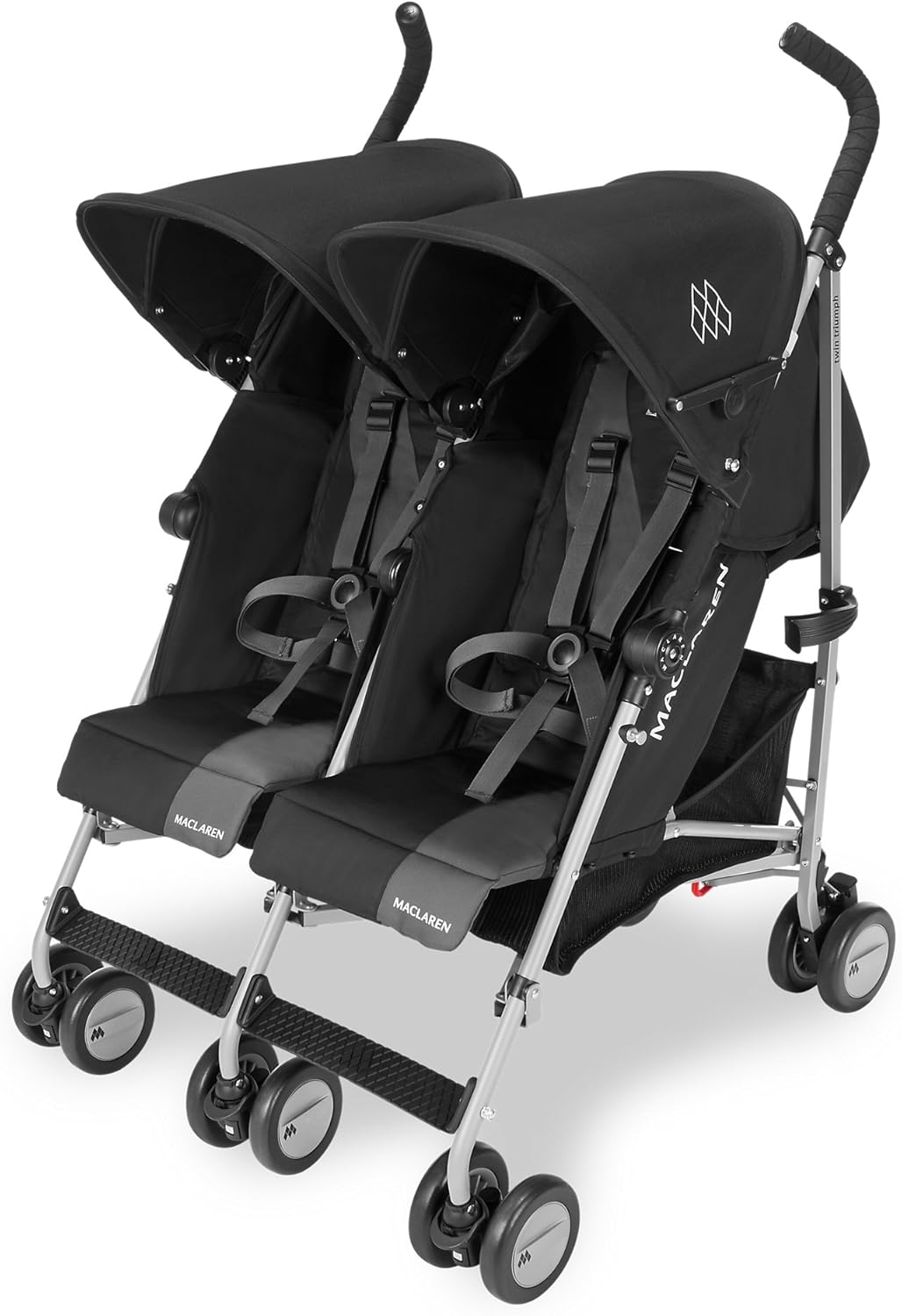 Maclaren Twin Triumph double stroller (6 months, up to 15 kg, one child per seat), light and compact, UPF 50+ extendable hood with rain cover - Black/Anthracite