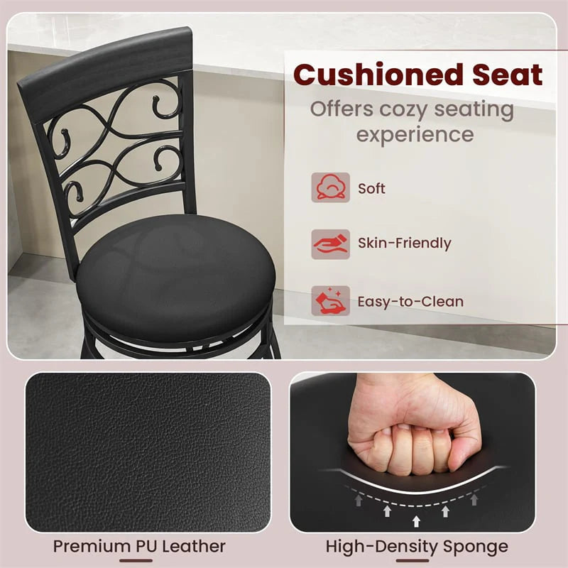 26" Vintage Swivel Bar Stools Set of 2, Counter Height Metal Barstools with Back & Upholstered PU Leather - Product image 17