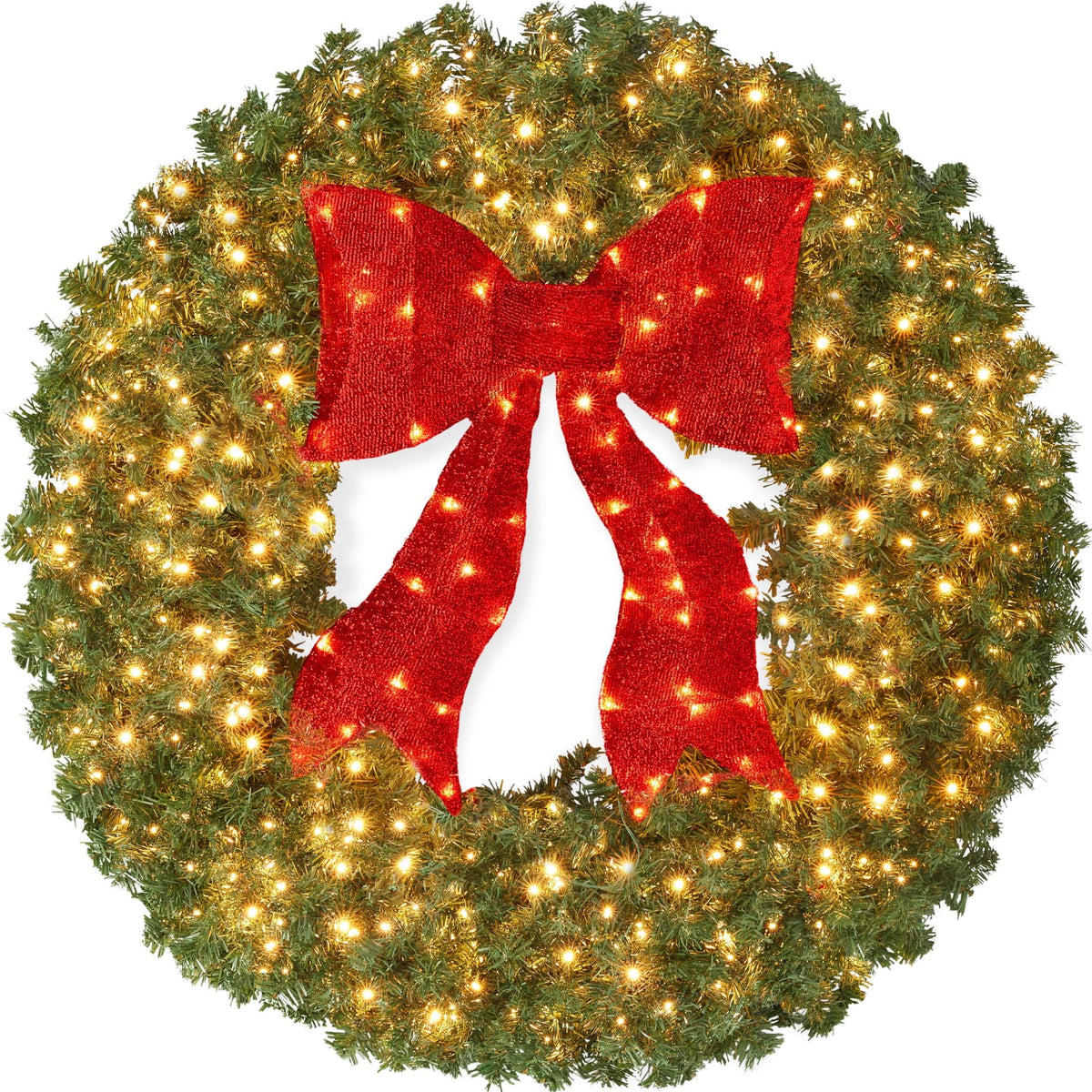 Best Choice Products 60in Artificial Pre-Lit Fir Christmas Wreath Decor w/ Red Bow, 375 LED Lights - Product image 1