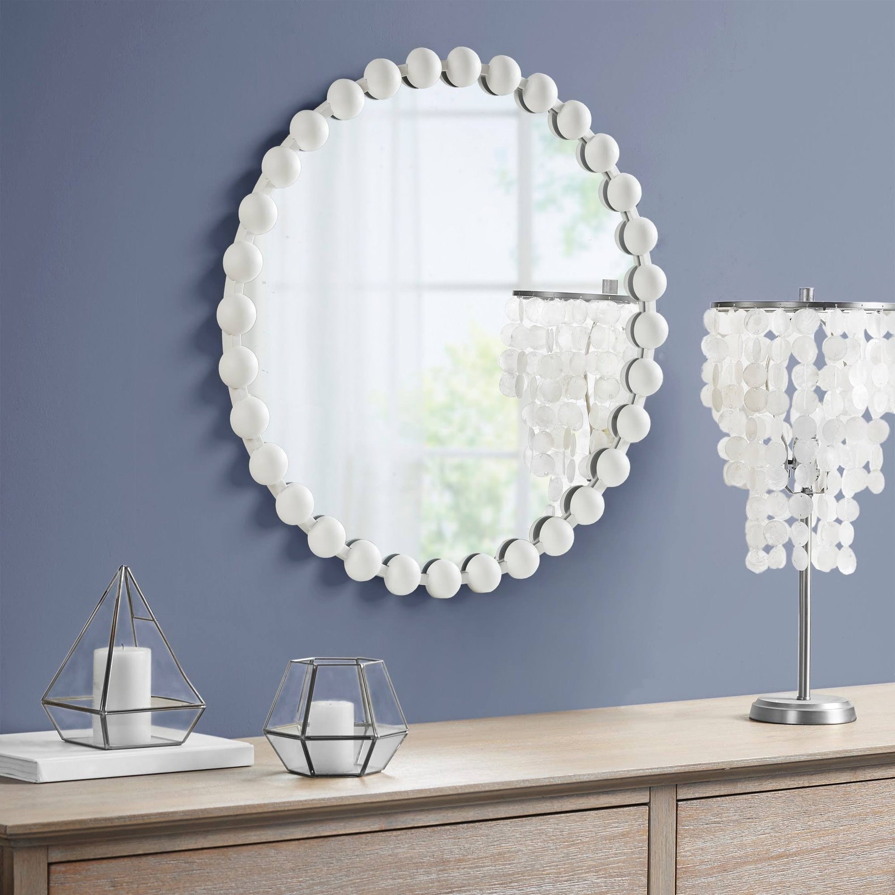 Marlowe Beaded Round Wall Mirror 27"D - White - Madison Park Signature - Product image 1