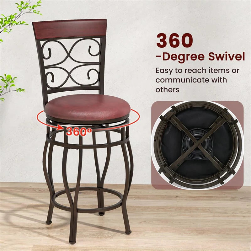 26" Vintage Swivel Bar Stools Set of 2, Counter Height Metal Barstools with Back & Upholstered PU Leather - Product image 5