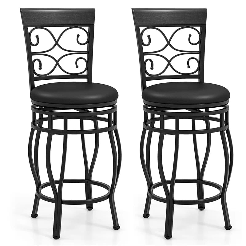 26" Vintage Swivel Bar Stools Set of 2, Counter Height Metal Barstools with Back & Upholstered PU Leather - Product image 11