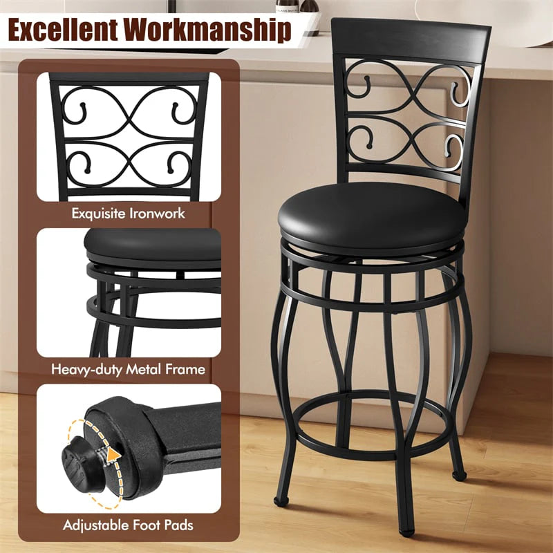 26" Vintage Swivel Bar Stools Set of 2, Counter Height Metal Barstools with Back & Upholstered PU Leather - Product image 18
