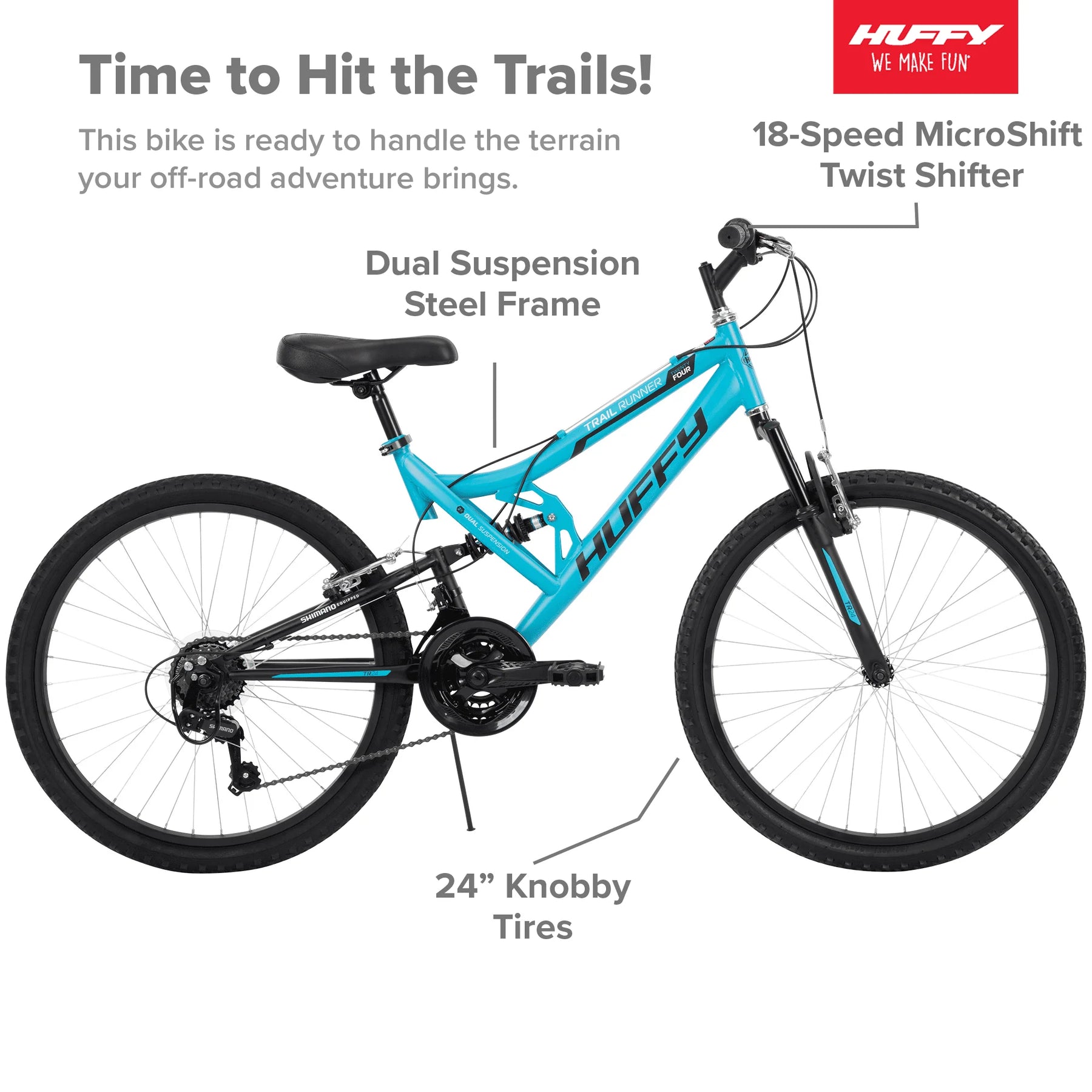 Huffy 24" Trail Runner Girls Full Suspension Mountain Bikes, Teal Blue - Product image 2