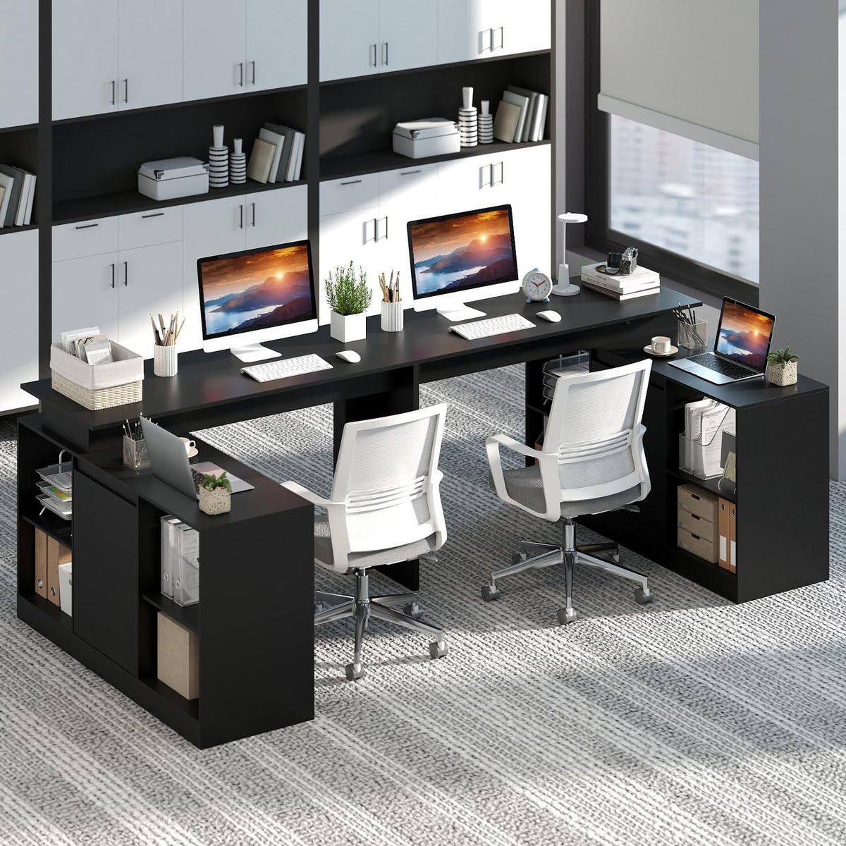 Tangkula L-Shaped 48" Reversible Corner Writing Desk with 2-Way Cabinet & 4 Storage Compartments - Product image 4