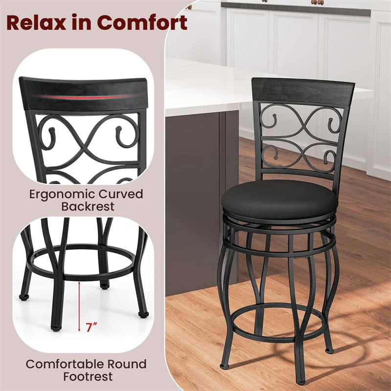 26" Vintage Swivel Bar Stools Set of 2, Counter Height Metal Barstools with Back & Upholstered PU Leather - Product image 16