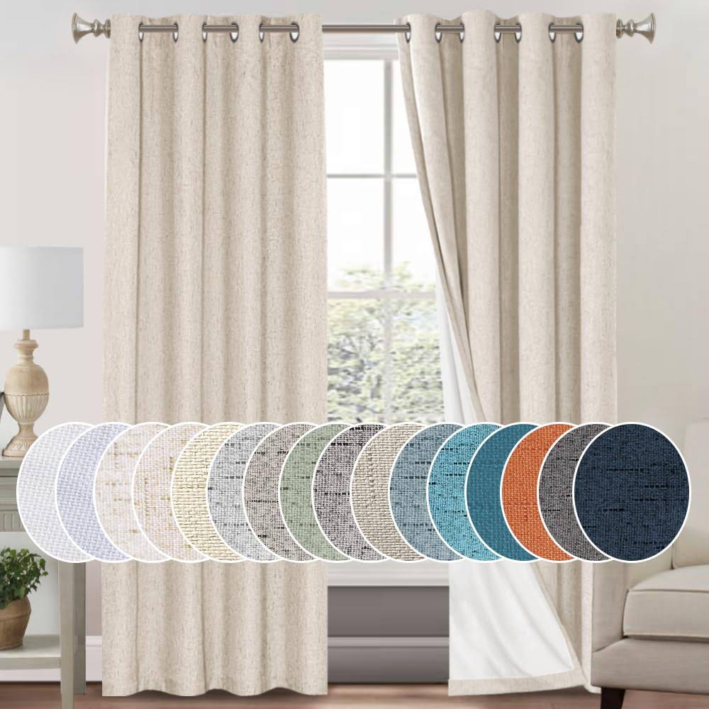 PrinceDeco Primitive Textured Linen 100% Blackout Curtains for Bedroom/Living Room Energy Saving Window - Product image 1