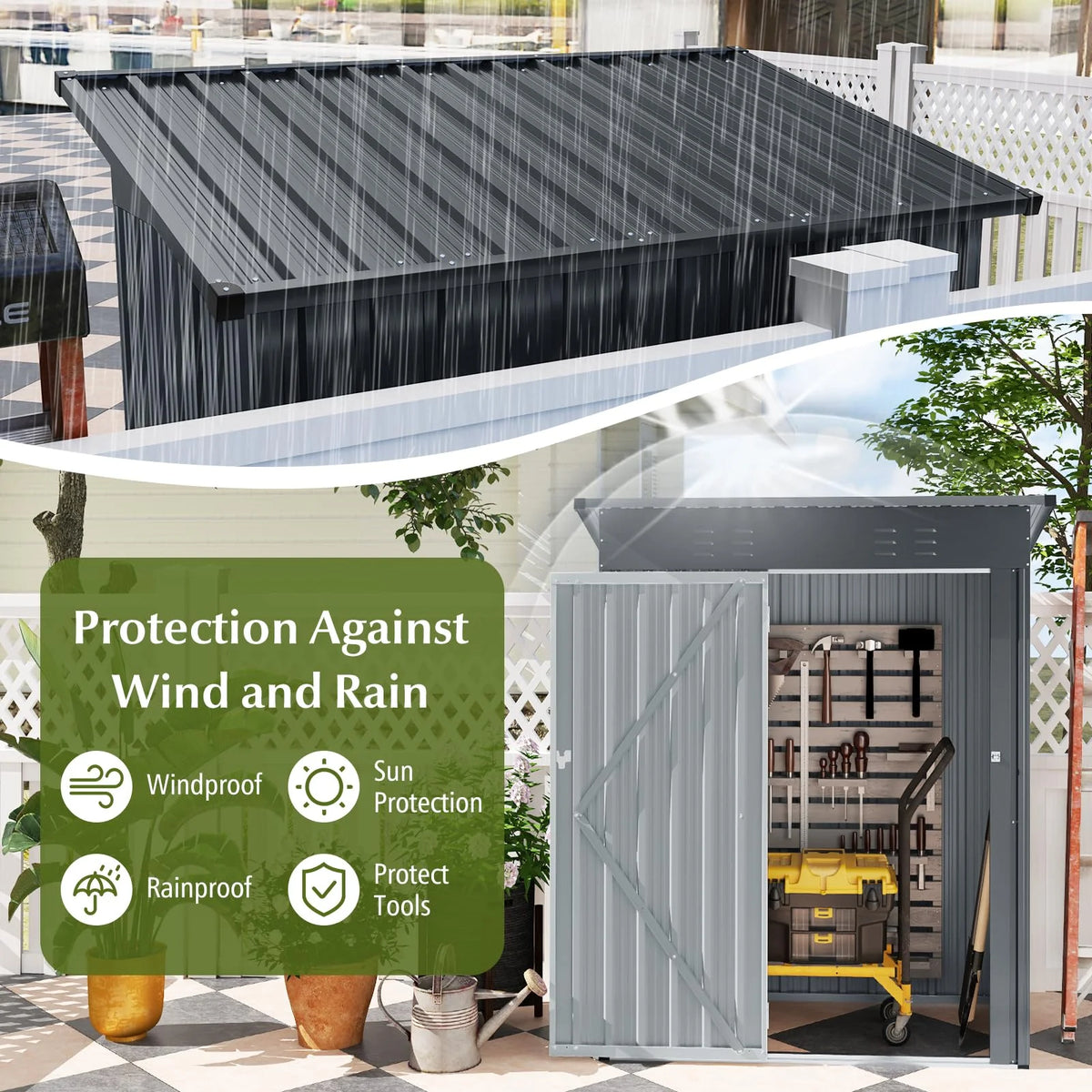 5 x 3 FT Outdoor Storage Shed, Galvanized Metal Tool House with Sloped Roof, 2 Vents, Lockable Door - Product image 8