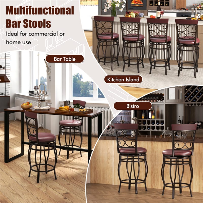 26" Vintage Swivel Bar Stools Set of 2, Counter Height Metal Barstools with Back & Upholstered PU Leather - Product image 9
