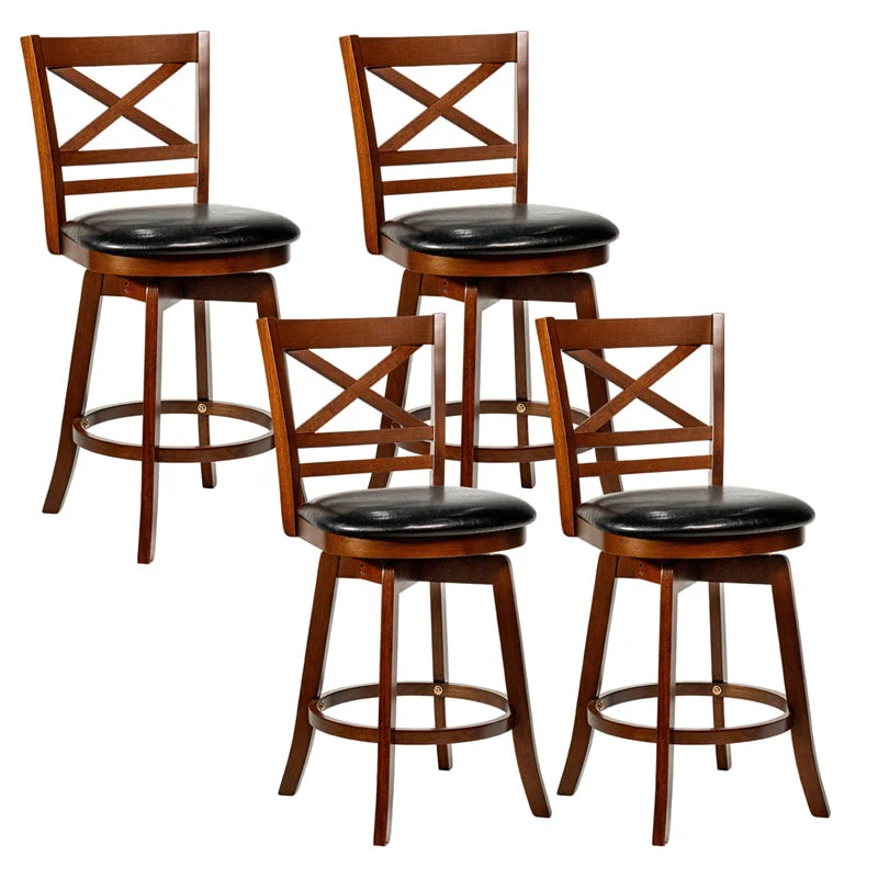 Set of 2 Swivel Counter Height Bar Stools, 25" Rubber Wood Barstools with High Back - Product image 8