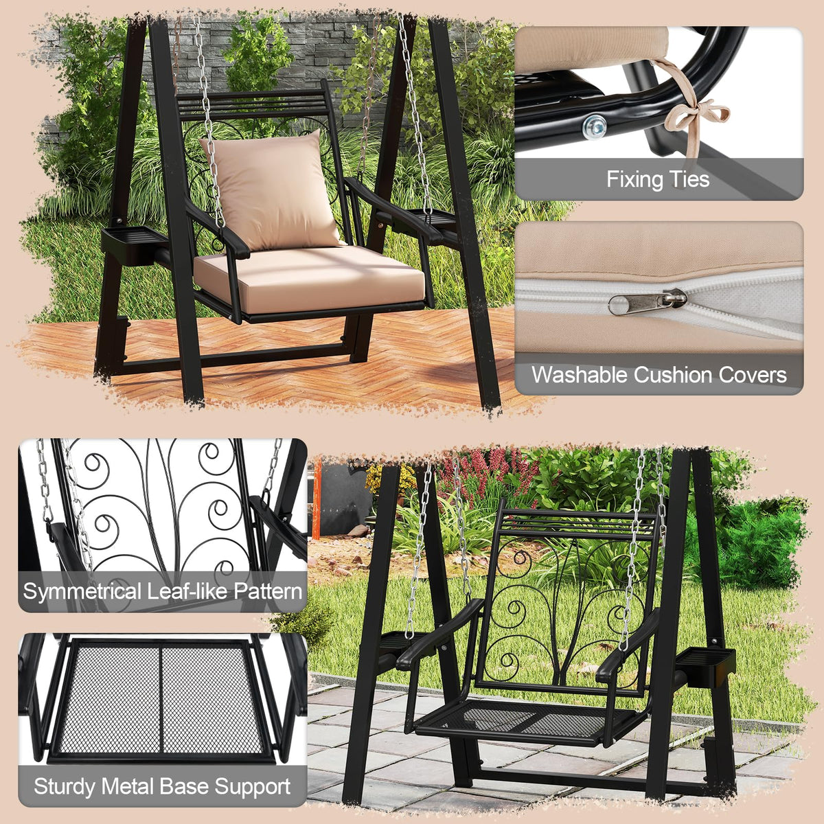 Tangkula Outdoor Patio Swing with Heavy-Duty Metal Frame - Product image 7