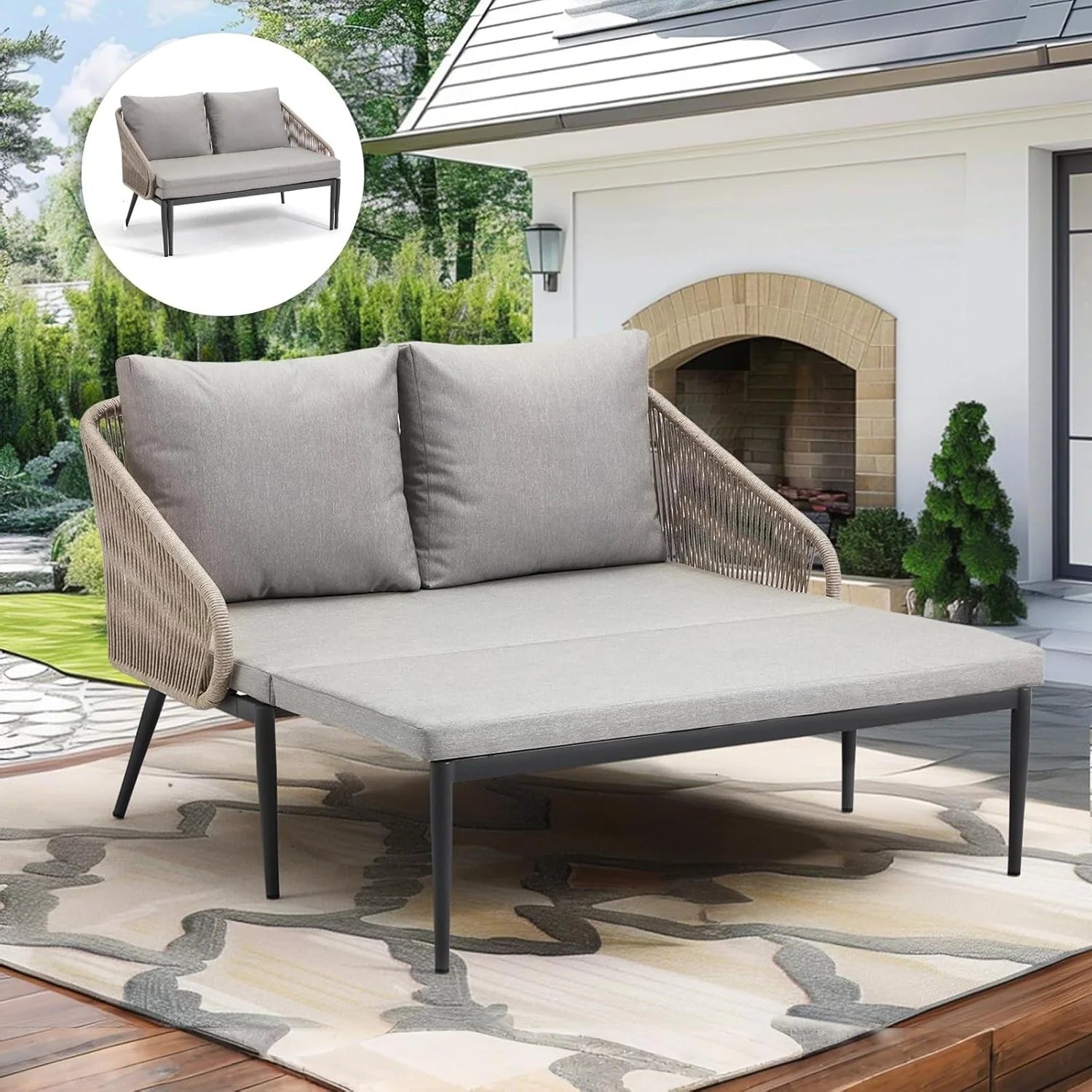 AECOJOY Outdoor Double Chaise Lounge Chair, Convertible Patio Loveseat Sofa Couch with Cushions - Product image 9