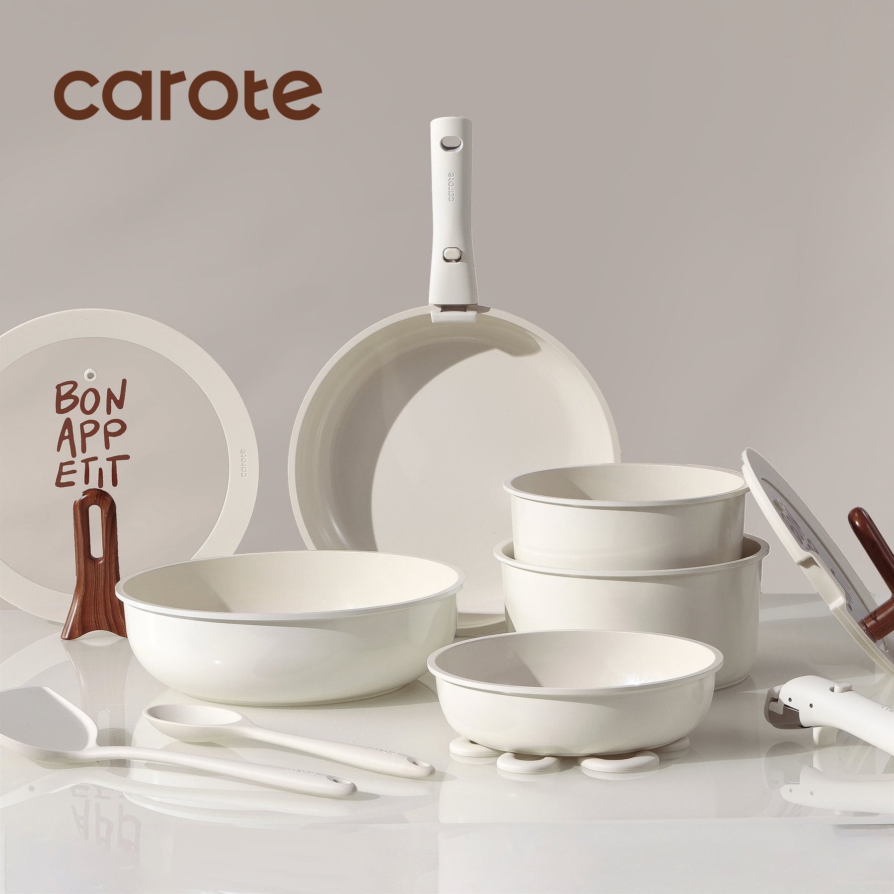 Carote 18 Pcs Ceramic Nonstick Cookware Set, Pots and Pans Set with Detachable Handles - Product image 8