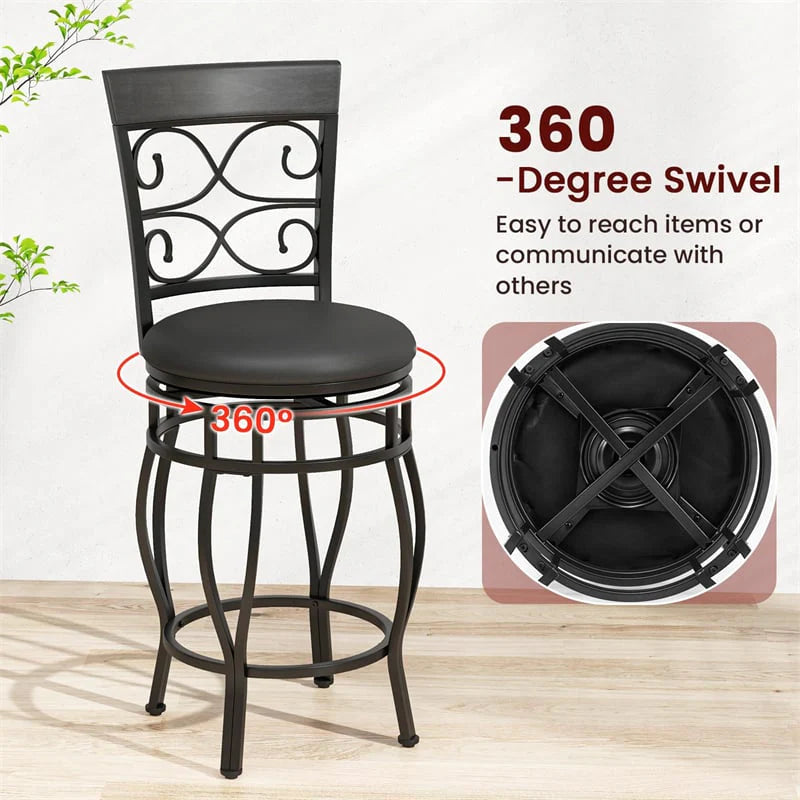 26" Vintage Swivel Bar Stools Set of 2, Counter Height Metal Barstools with Back & Upholstered PU Leather - Product image 15