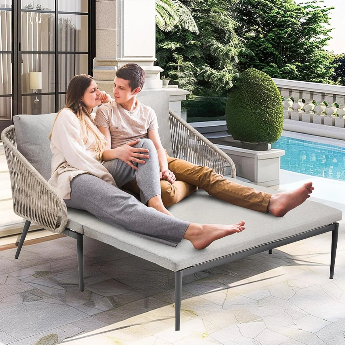 AECOJOY Outdoor Double Chaise Lounge Chair, Convertible Patio Loveseat Sofa Couch with Cushions - Product image 10